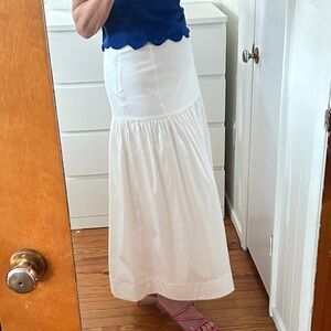 White Poplin Maxi Skirt, dropped waist white skirt, white maxi skirt